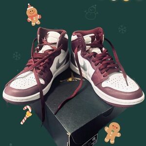 Jordan Air 1 High G in Maroon, White and Metallic Silver